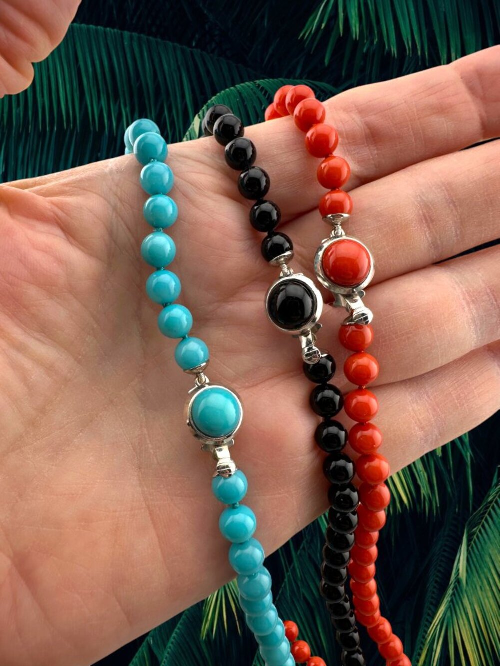 Vintage Mallorca Pearl Choker Necklaces Spain Black Turquoise Coral NOS 15.5"